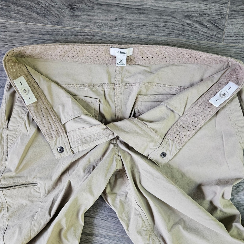 LL Bean Womens Comfort Trail Crop Pant 12 Regular Tan Water Wicking Hiking UPF - Picture 5 of 8